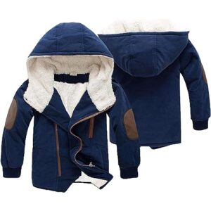 eishow clearance kids boys warm thick jackets hooded cotton fleece parka coat children winter zipper outerwear (navy, 7-8 years)