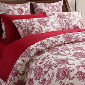 softta luxury king size vintage red flower paisley pattern on off- white retro lvory white fresh chic boho floral bedding sets 3pcs duvet cover set 100% egyptian cotton bedding collection