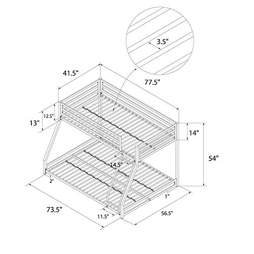 DHP Miles Metal Bunk Bed, Black, Twin over Full 77.5 inch L x 56.5 inch W x 54 inch H