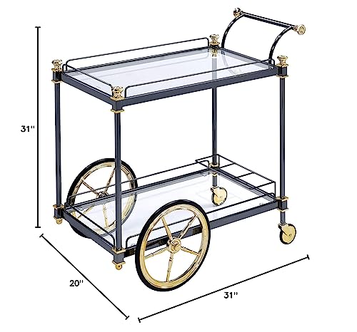 ACME Cyrus Serving Cart - - Black/Gold & Clear Glass
