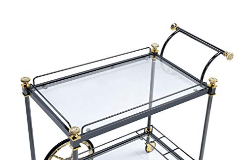 ACME Cyrus Serving Cart - - Black/Gold & Clear Glass