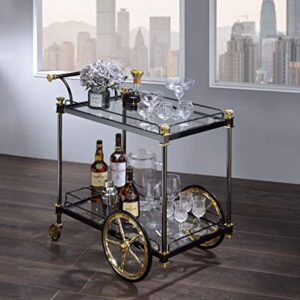 ACME Cyrus Serving Cart - - Black/Gold & Clear Glass