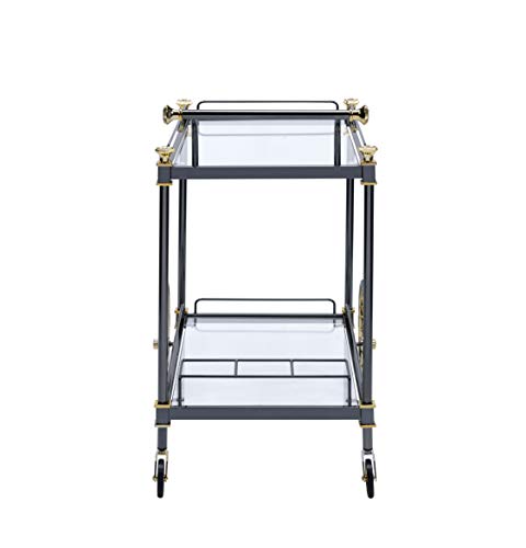 ACME Cyrus Serving Cart - - Black/Gold & Clear Glass