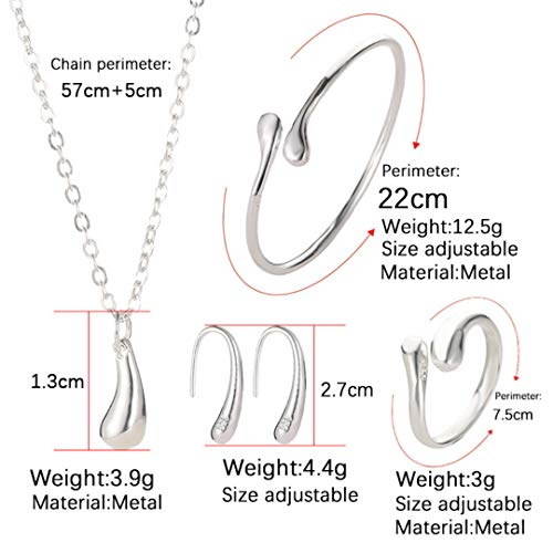 4PCS 925 Sterling Silver Jewelry Set for Women Teardrop Pendant Necklace Earrings Bracelet Ring Fit with Party Meeting Dating Wedding Daily Birthday Gift