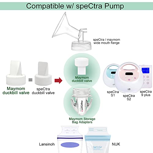 Maymom Breastmilk Storage Bag Adapters Compatible with Spectra S1, S2 Pumps ; 2 Duckbill Valves Included; Clear BPA Free Material; Boiling Water OK; Do Not Use Microwave or Steamer Bag to Sanitize