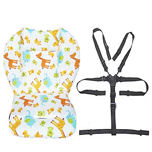 Twoworld Baby High Chair Seat Cushion Liner Mat Pad Cover and High Chair Straps (5 Point Harness) 1 Suit (Animal)