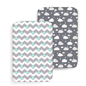 cosmoplus stretch fitted pack n play playard sheets 2 pack for mini crib sheet set,pack n play mattress cover, ultra stretchy soft,whale/cloud
