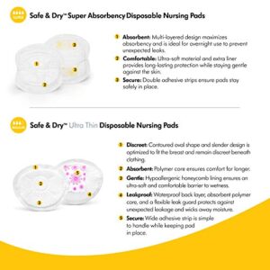 Medela Safe & Dry Ultra Thin Disposable Nursing Pads, 30 Count Breast Pads for Breastfeeding, Leakproof Design, Slender and Contoured for Optimal Fit and Discretion