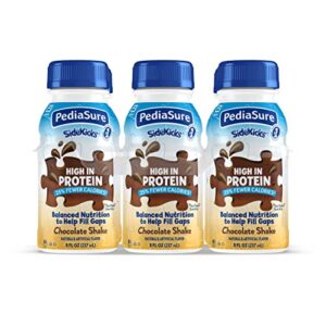 pediasure sidekicks, 6 shakes, kids protein shake, with key nutrients and protein to help kids catch up on growth and help fill nutrient gaps, chocolate, 8 fl oz