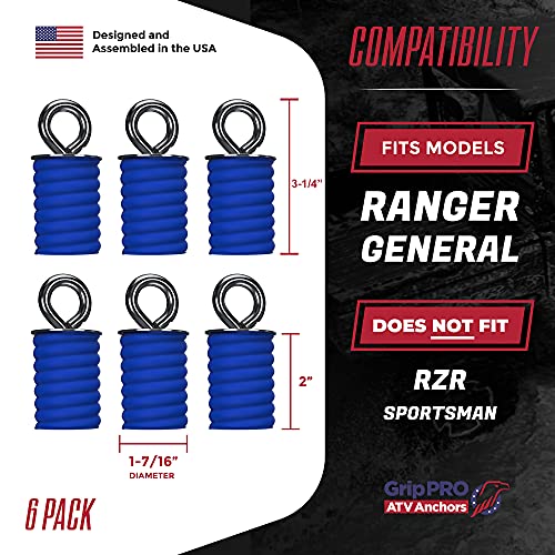 GripPRO ATV Anchors to fit Polaris Ranger & General Lock & Ride - ATV Tie Down Anchors Set of 6 - OEM Quality Fit ATV Lock and Ride Accessories - Patented Design - Will NOT FIT RZR