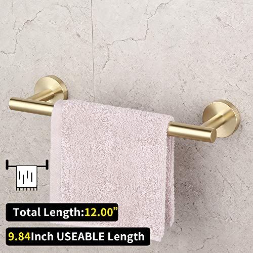 GERZ Brushed PVD Zirconium Gold 12-Inch Towel Bar SUS 304 Stainless Steel Contemporary Bath Hand Towel Holder Wall Mounted Bathroom Organizer