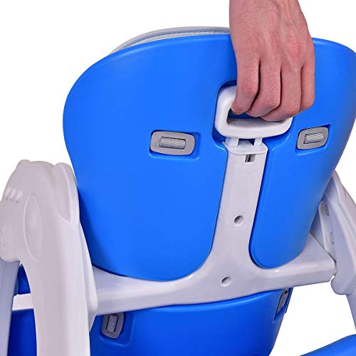 HONEY JOY 5 in 1 High Chair, Convertible Highchair for Babies and Toddlers/Table Chair Set/Booster Seat/Toddler Chair w/Safety Harness, Reclining Backrest, Double Food Tray (Blue)