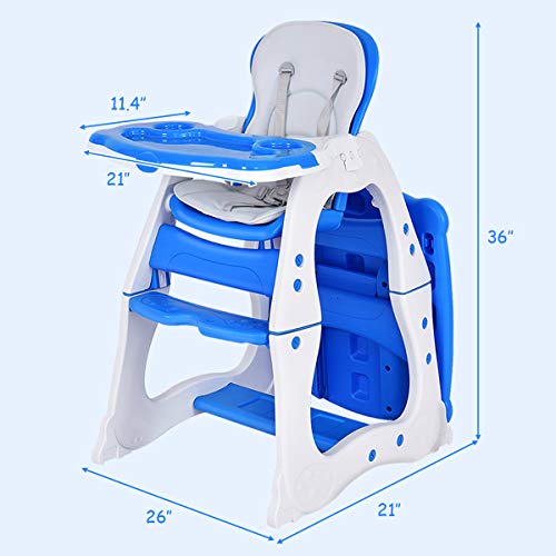 HONEY JOY 5 in 1 High Chair, Convertible Highchair for Babies and Toddlers/Table Chair Set/Booster Seat/Toddler Chair w/Safety Harness, Reclining Backrest, Double Food Tray (Blue)