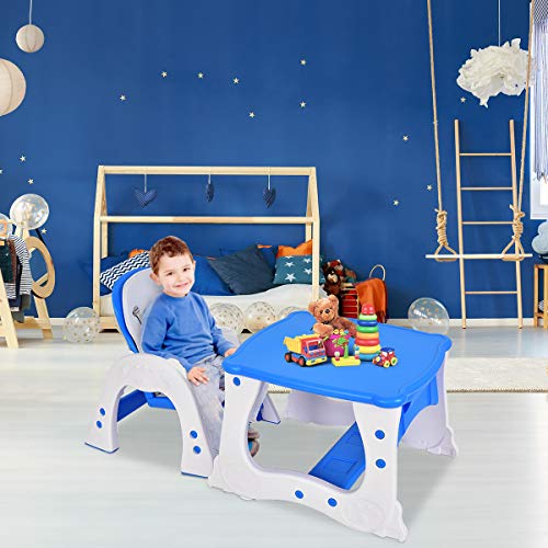 HONEY JOY 5 in 1 High Chair, Convertible Highchair for Babies and Toddlers/Table Chair Set/Booster Seat/Toddler Chair w/Safety Harness, Reclining Backrest, Double Food Tray (Blue)