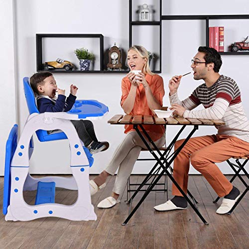 HONEY JOY 5 in 1 High Chair, Convertible Highchair for Babies and Toddlers/Table Chair Set/Booster Seat/Toddler Chair w/Safety Harness, Reclining Backrest, Double Food Tray (Blue)