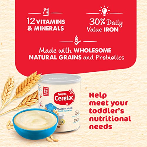 Nestle Cerelac Wheat Cereal with Milk, Made for Toddlers 12 Months, 14.1-Ounce Canister (Pack of 6)