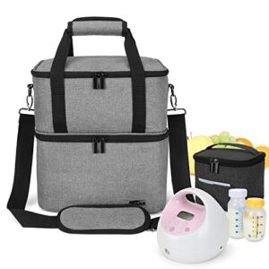 luxja breast pump bag with 2 insulated compartments for breast pump and cooler bag, pumping bag for working mothers (fits most major breast pump), gray