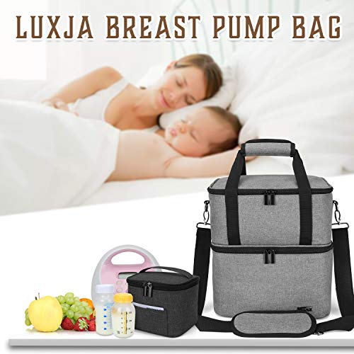 Luxja Breast Pump Bag with 2 Insulated Compartments for Breast Pump and Cooler Bag, Pumping Bag for Working Mothers (Fits Most Major Breast Pump), Gray