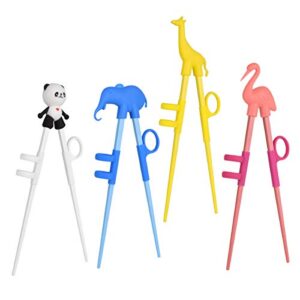 training chopsticks, cute animal shape easy to use learning chopsticks for kids with attachable for right or left handed child adults beginners (4 pack)