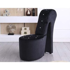 Best Master Furniture High Heel Faux Leather Shoe Chair with Crystal Studs, Black