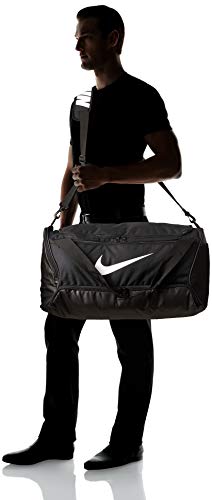 Nike Brasilia Training Medium Duffle Bag, Durable for Women & Men with Adjustable Strap, Black/Black/White