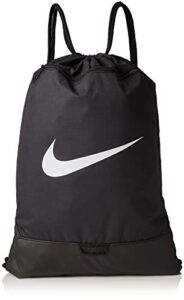 nike brasilia training gymsack, drawstring backpack with zipper pocket and reinforced bottom, black/black/white