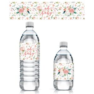 Pink Floral Baby Shower Water Bottle Labels - Boho Garden Themed Waterproof Wrappers - 24 Stickers - It's a Girl Theme