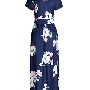 OUGES Women's V-Neck Pattern Pocket Maxi Long Maternity Dress(Floral-12,XL)