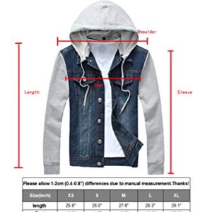 PASOK Men's Denim Hoodie Jacket Casual Slim Fit Button Down Jeans Coat Blue L