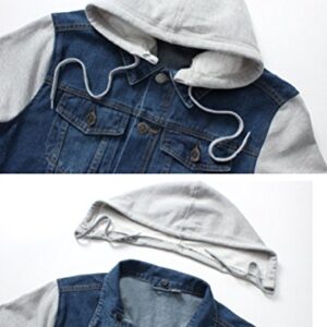 PASOK Men's Denim Hoodie Jacket Casual Slim Fit Button Down Jeans Coat Blue L