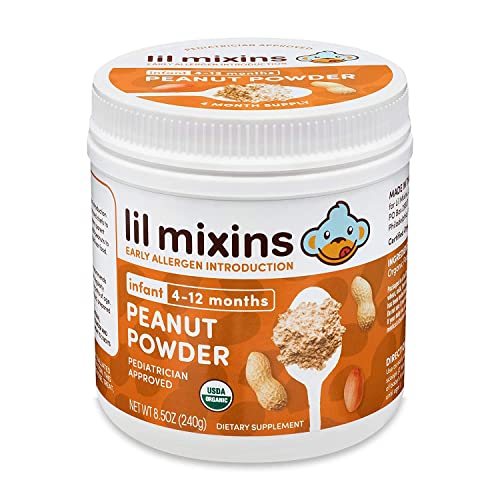 Lil Mixins Early Allergen Introduction Powder, Peanut | Baby Stage 1-3, For Infants & Babies 4-12 Mo., Support Healthy Food Tolerance | 8.5 Oz Jar, 4 Month Supply