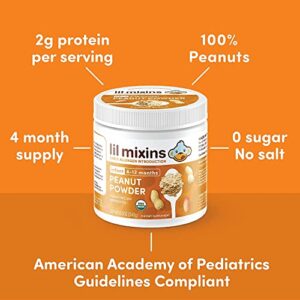 Lil Mixins Early Allergen Introduction Powder, Peanut | Baby Stage 1-3, For Infants & Babies 4-12 Mo., Support Healthy Food Tolerance | 8.5 Oz Jar, 4 Month Supply