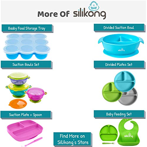 Silikong Suction Plate for Toddlers | BPA Free, 100% Food-Grade Silicone | Microwave, Dishwasher and Oven Safe | Stay Put Divided Baby Feeding Bowls and Dishes for Kids and Infants