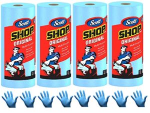 scott shop towels, strong and absorbent multi-purpose blue disposable towels, 55 sheets per roll, 4 rolls (220 sheets)