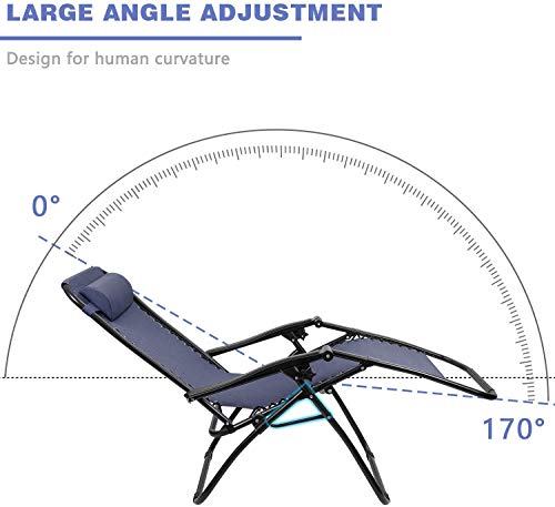 Homall Zero Gravity Chair Patio Folding Lawn Outdoor Lounge Gravity Camp Reclining Lounge Chair with Cup Holder Pillows for Poolside Backyard and Beach Set of 2 (Blue)