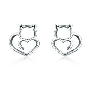 cute cat earrings stud pearl earrings for women mouse cubic zircon hypoallergenic earrings christmas birthday gift (cat earrings)