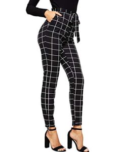 wdirara women's stretchy plaid print pants soft skinny regular fashion leggings black-2 l