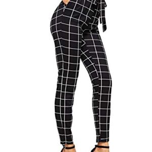 WDIRARA Women's Stretchy Plaid Print Pants Soft Skinny Regular Fashion Leggings Black-2 L