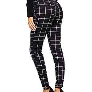 WDIRARA Women's Stretchy Plaid Print Pants Soft Skinny Regular Fashion Leggings Black-2 L