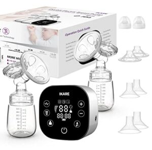 ikare hospital grade double electric breast pumps free-style, 6 modes & 150 levels & 3 size flanges, touchscreen led display, pain free portable breast pump for travel & home, super quiet