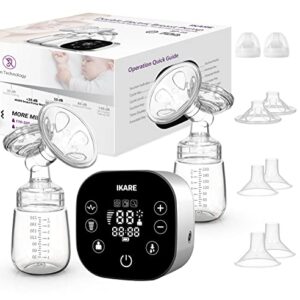 IKARE Hospital Grade Double Electric Breast Pumps Free-Style, 6 Modes & 150 Levels & 3 Size Flanges, Touchscreen LED Display, Pain Free Portable Breast Pump for Travel & Home, Super Quiet