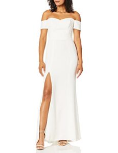 dress the population women's logan off shoulder sweetheart bodycon long gown dress w slit dress, off white, xxl