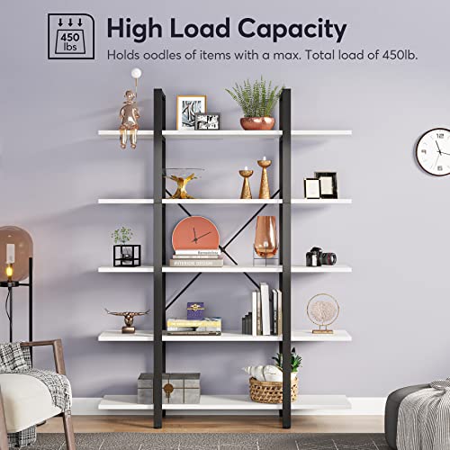 Tribesigns 5-Tier Bookshelf, Vintage Industrial Style Bookcase 72 H x 12 W x 47L Inches, White