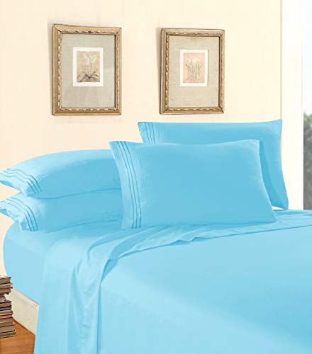 Elegant Comfort Luxury 1500 Thread Count Egyptian Quality Microfiber 4-Piece Premium Hotel Sheet Set-Wrinkle Resistant, All Around Elastic Fitted Sheet, Deep Pocket up to 16", Twin/Twin XL, Aqua