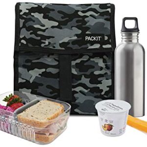 PackIt® Freezable Lunch Bag, Charcoal Camo, Built with EcoFreeze® Technology, Foldable, Reusable, Zip and Velcro Closure with Buckle Handle, Perfect for Fresh Lunch On the Go