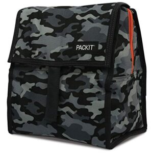 PackIt® Freezable Lunch Bag, Charcoal Camo, Built with EcoFreeze® Technology, Foldable, Reusable, Zip and Velcro Closure with Buckle Handle, Perfect for Fresh Lunch On the Go