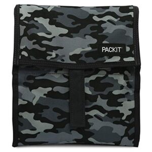 PackIt® Freezable Lunch Bag, Charcoal Camo, Built with EcoFreeze® Technology, Foldable, Reusable, Zip and Velcro Closure with Buckle Handle, Perfect for Fresh Lunch On the Go