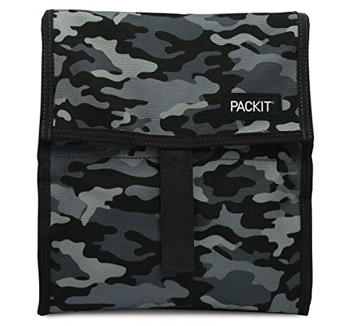 PackIt® Freezable Lunch Bag, Charcoal Camo, Built with EcoFreeze® Technology, Foldable, Reusable, Zip and Velcro Closure with Buckle Handle, Perfect for Fresh Lunch On the Go