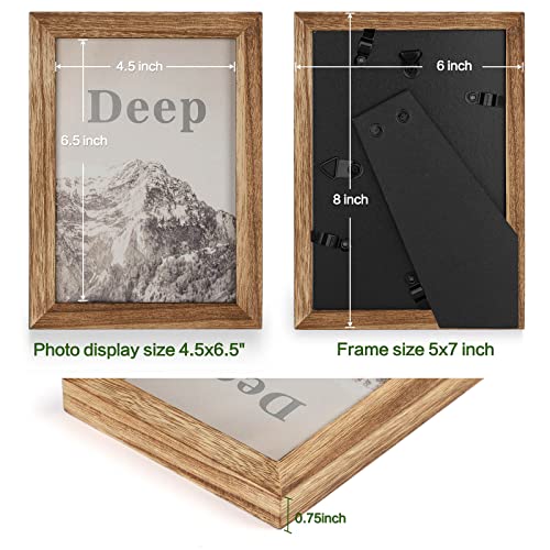 Emfogo 5x7 Picture Frame, Pack of 2 Rustic Picture Frames 5x7 with Real Glass, Solid Wood 5x7 Photo Frame for Table Top Display or Wall Mounted (Carbonized Brown)