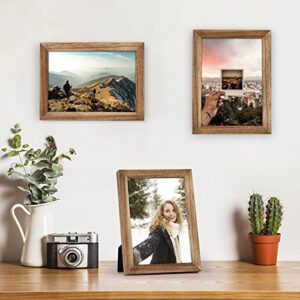 Emfogo 5x7 Picture Frame, Pack of 2 Rustic Picture Frames 5x7 with Real Glass, Solid Wood 5x7 Photo Frame for Table Top Display or Wall Mounted (Carbonized Brown)